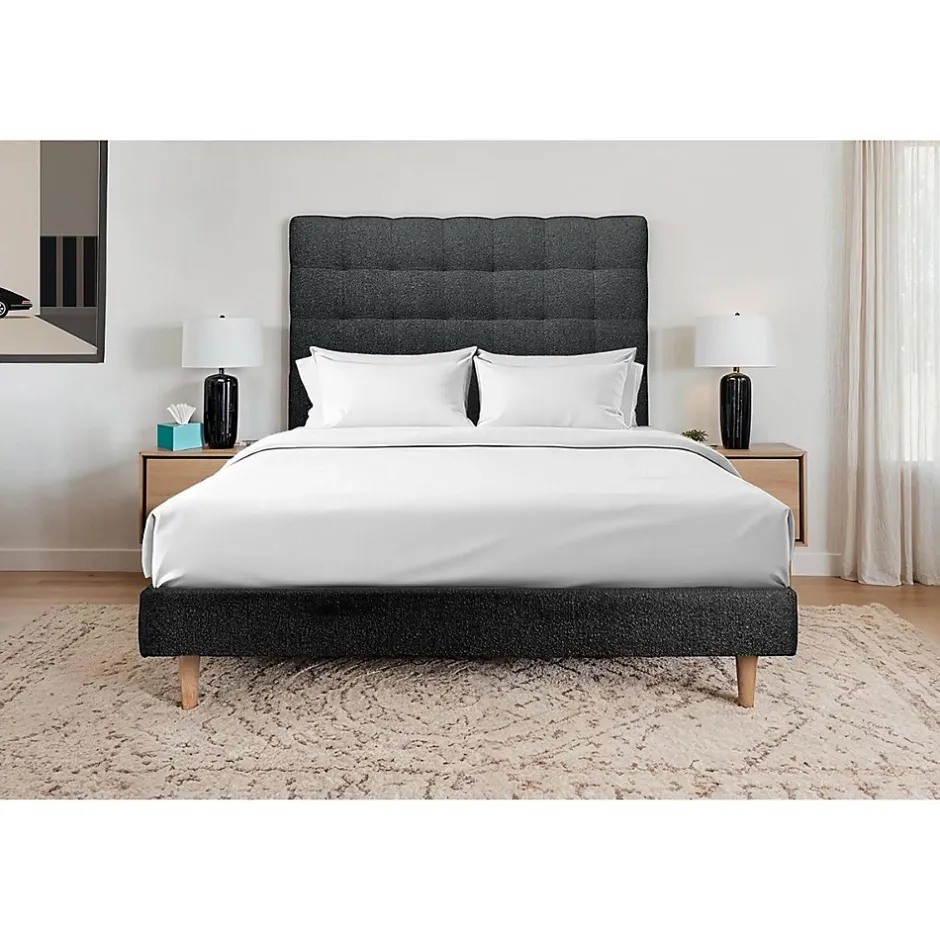 Sommeil De Plomb Lit avec tête de lit capitonnée et sommier tapissier - Lit en bois massif Clearance