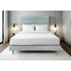 Sommeil De Plomb Lit avec tête de lit lignes velours et sommier kit - Lit en bois massif Online