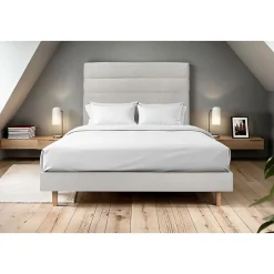 Sommeil De Plomb Lit avec tête de lit lignes velours et sommier kit - Lit en bois massif