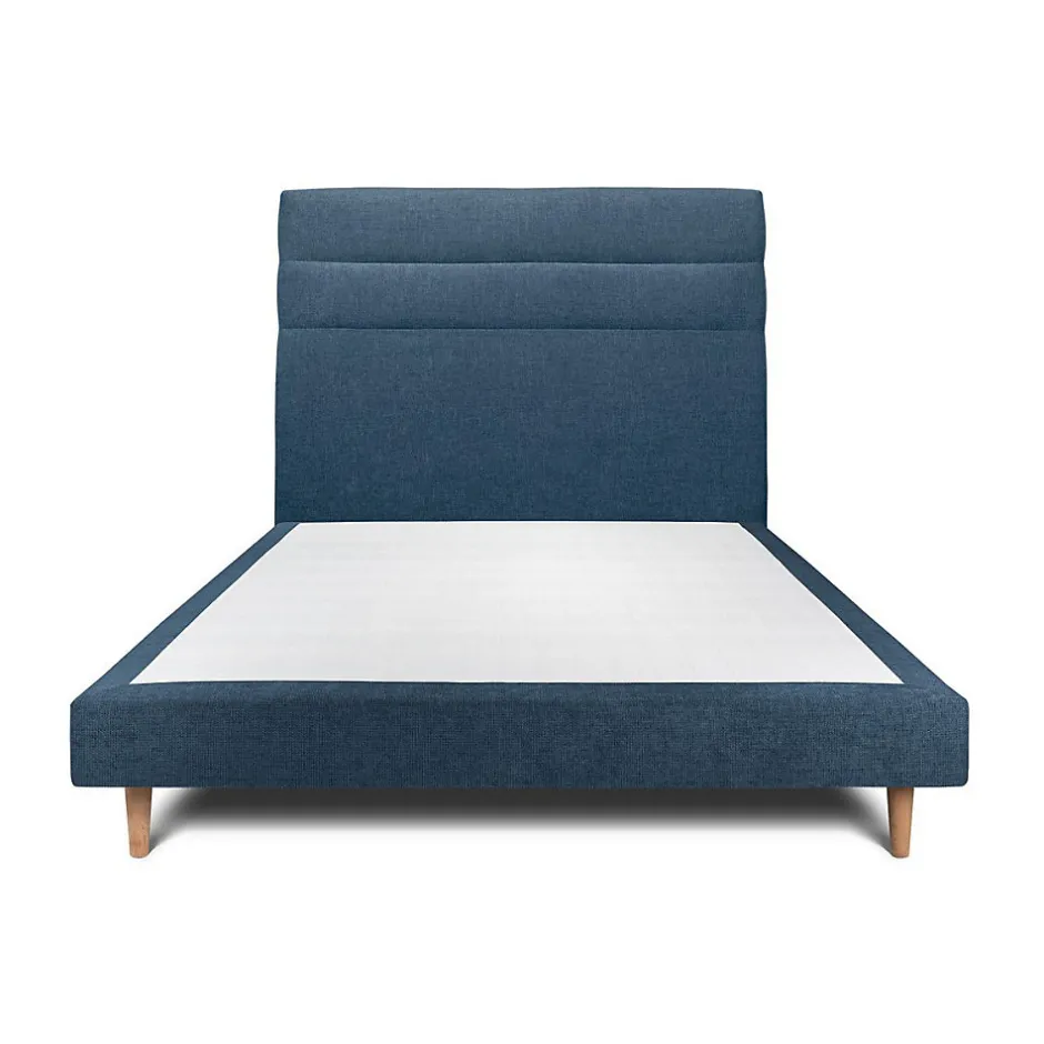 Sommeil De Plomb Lit avec tête de lit lignes tissu et sommier tapissier - Lit en bois massif