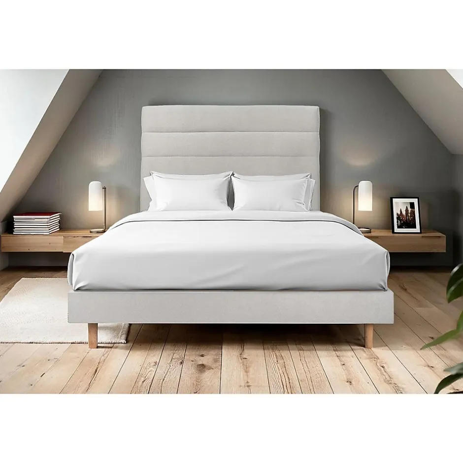 Sommeil De Plomb Lit avec tête de lit lignes velours et sommier kit - Lit en bois massif