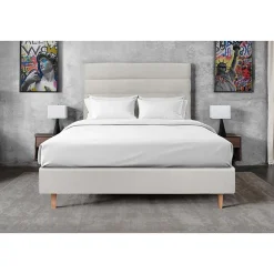 Sommeil De Plomb Lit avec tête de lit lignes velours et sommier tapissier - Lit en bois massif