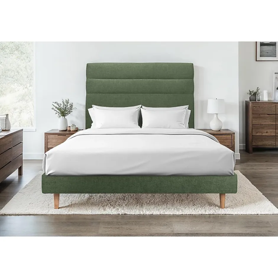 Sommeil De Plomb Lit avec tête de lit lignes tissu et sommier tapissier - Lit en bois massif Clearance