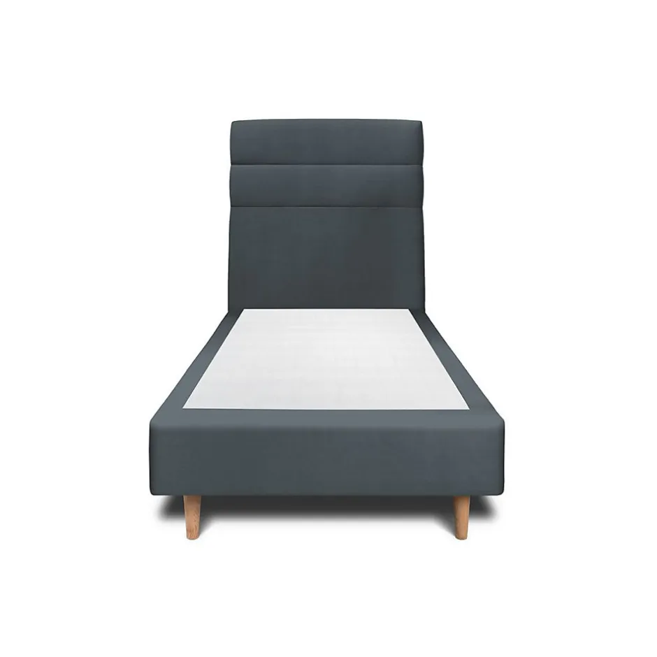 Sommeil De Plomb Lit avec tête de lit lignes velours et sommier tapissier - Lit en bois massif