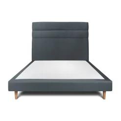 Sommeil De Plomb Lit avec tête de lit lignes velours et sommier tapissier - Lit en bois massif