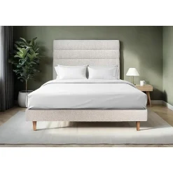 Sommeil De Plomb Lit avec tête de lit lignes bouclette et sommier kit - Lit en bois massif New