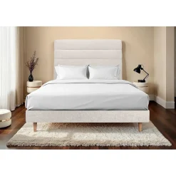 Sommeil De Plomb Lit avec tête de lit lignes tissu et sommier kit - Lit en bois massif