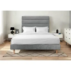 Sommeil De Plomb Lit avec tête de lit lignes tissu et sommier kit - Lit en bois massif Online