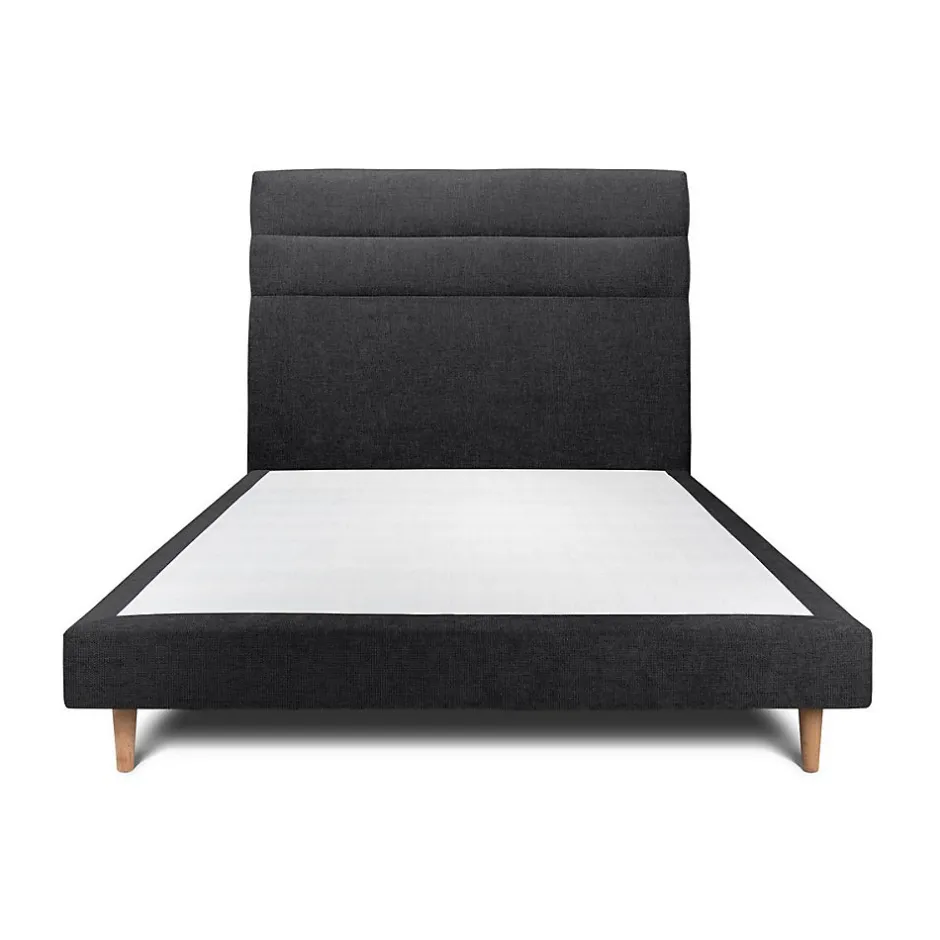 Sommeil De Plomb Lit avec tête de lit lignes tissu et sommier tapissier - Lit en bois massif