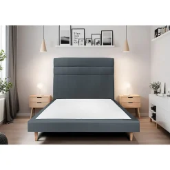 Sommeil De Plomb Lit avec tête de lit lignes velours et sommier tapissier - Lit en bois massif