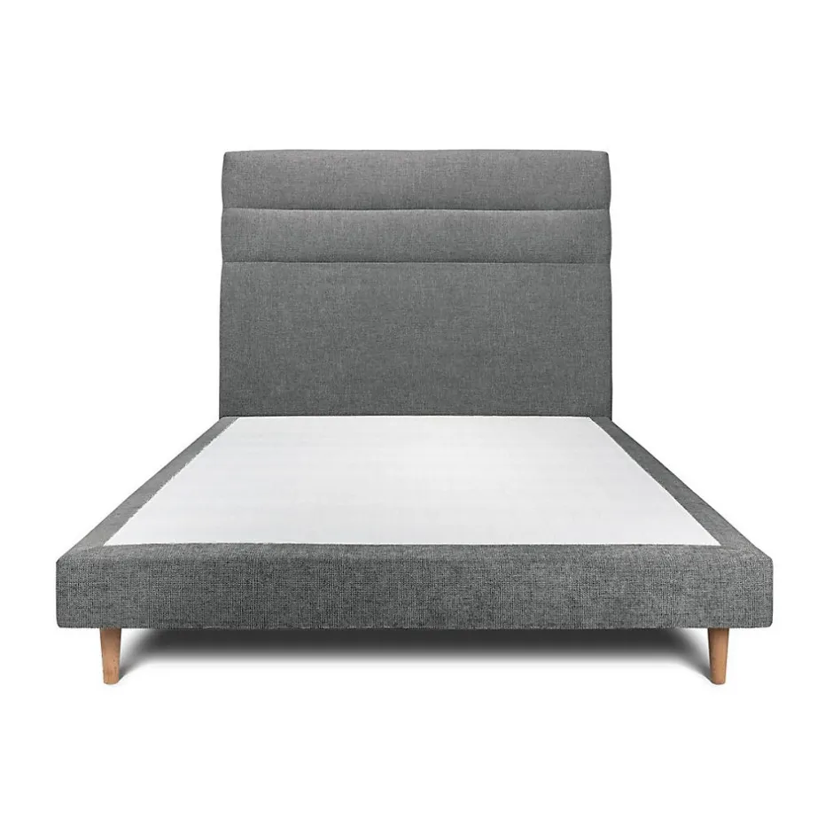 Sommeil De Plomb Lit avec tête de lit lignes tissu et sommier tapissier - Lit en bois massif New