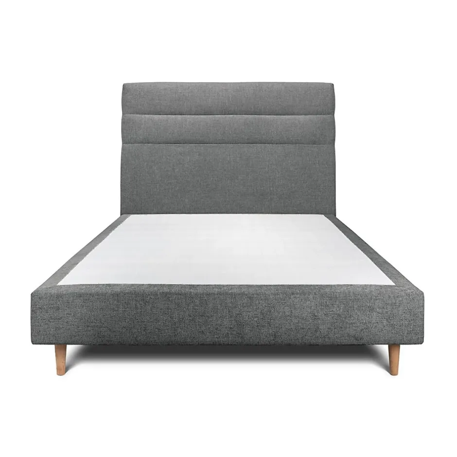 Sommeil De Plomb Lit avec tête de lit lignes tissu et sommier tapissier - Lit en bois massif Sale