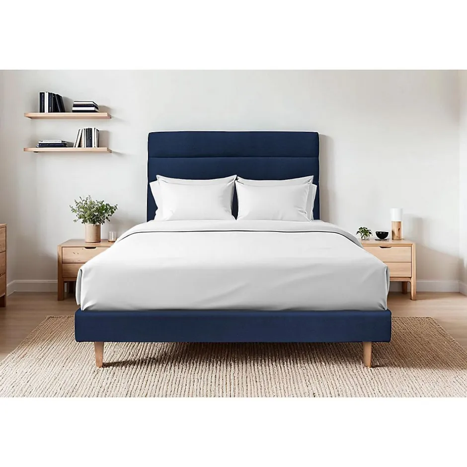 Sommeil De Plomb Lit avec tête de lit lignes velours et sommier kit - Lit en bois massif