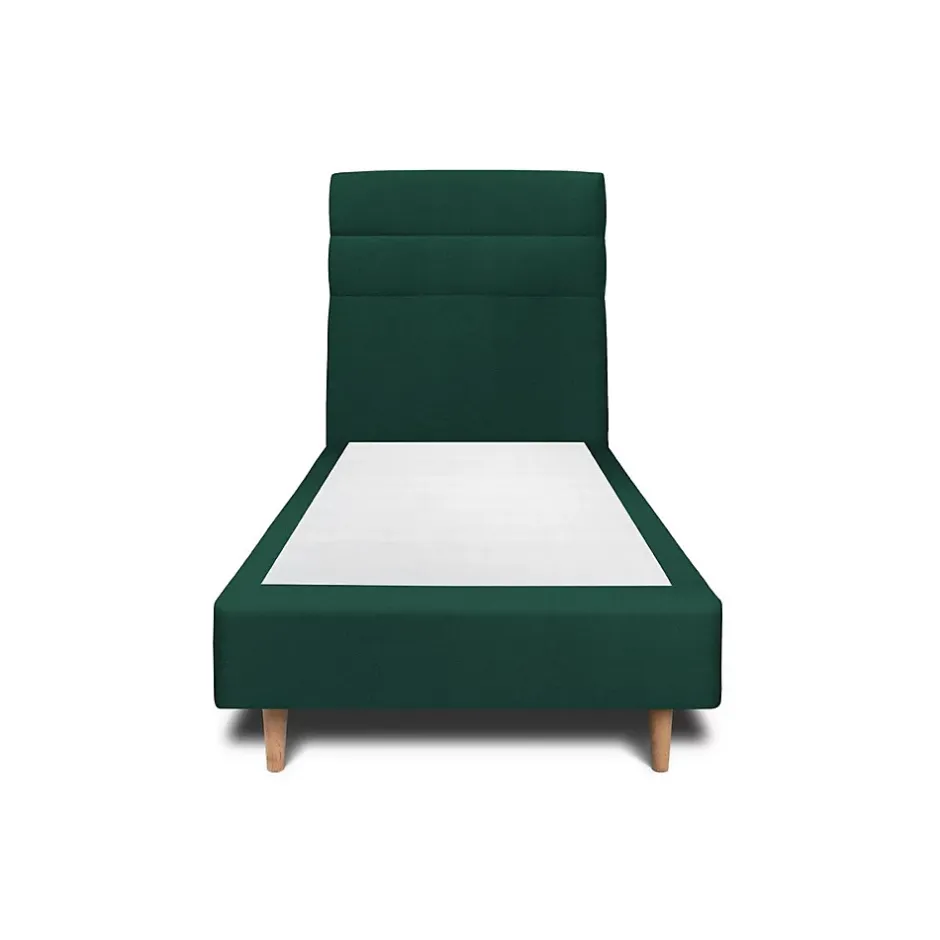 Sommeil De Plomb Lit avec tête de lit lignes velours et sommier tapissier - Lit en bois massif