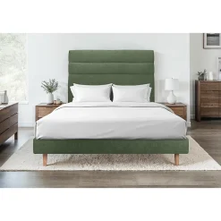 Sommeil De Plomb Lit avec tête de lit lignes tissu et sommier tapissier - Lit en bois massif Sale