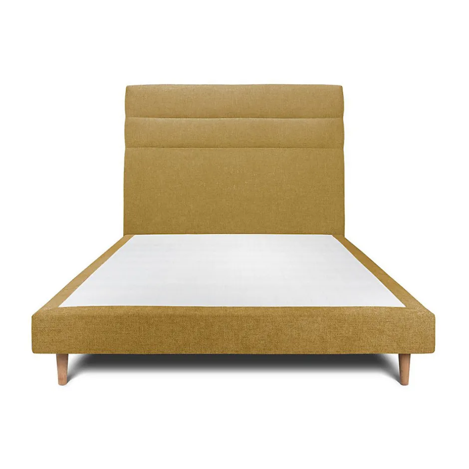 Sommeil De Plomb Lit avec tête de lit lignes tissu et sommier tapissier - Lit en bois massif