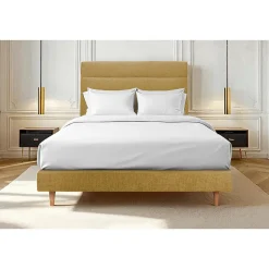 Sommeil De Plomb Lit avec tête de lit lignes tissu et sommier tapissier - Lit en bois massif
