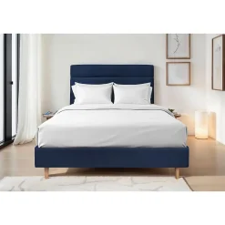 Sommeil De Plomb Lit avec tête de lit lignes velours et sommier tapissier - Lit en bois massif New