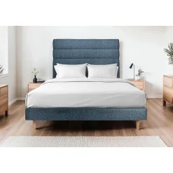 Sommeil De Plomb Lit avec tête de lit lignes bouclette et sommier tapissier - Lit en bois massif Outlet