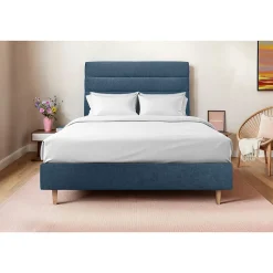Sommeil De Plomb Lit avec tête de lit lignes tissu et sommier tapissier - Lit en bois massif