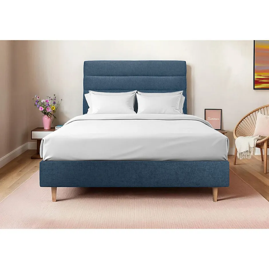 Sommeil De Plomb Lit avec tête de lit lignes tissu et sommier tapissier - Lit en bois massif
