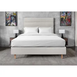 Sommeil De Plomb Lit avec tête de lit lignes velours et sommier tapissier - Lit en bois massif Sale