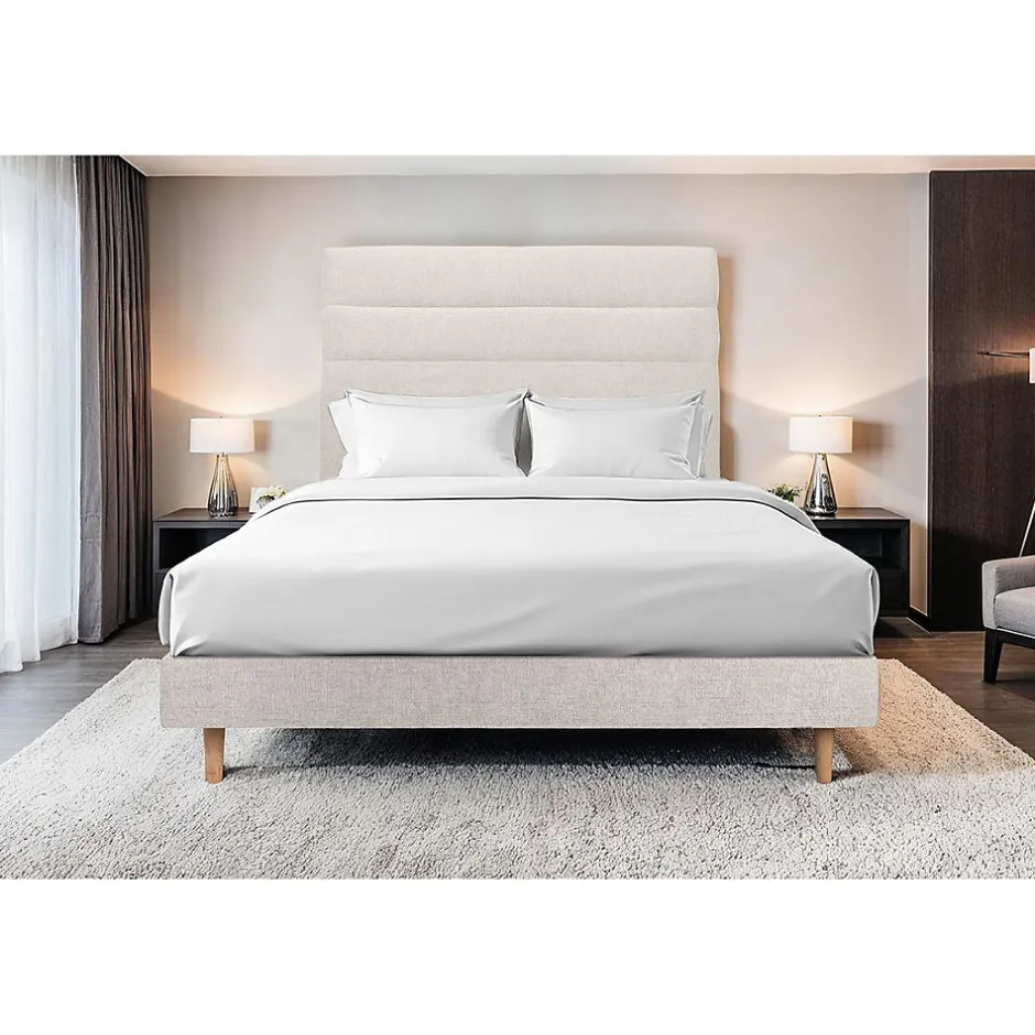 Sommeil De Plomb Lit avec tête de lit lignes tissu et sommier tapissier - Lit en bois massif