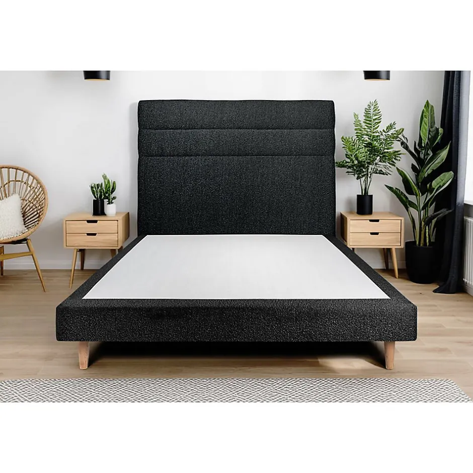 Sommeil De Plomb Lit avec tête de lit lignes bouclette et sommier tapissier - Lit en bois massif New