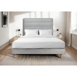 Sommeil De Plomb Lit avec tête de lit lignes bouclette et sommier kit - Lit en bois massif New
