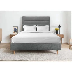 Sommeil De Plomb Lit avec tête de lit lignes tissu et sommier tapissier - Lit en bois massif Discount