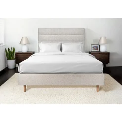 Sommeil De Plomb Lit avec tête de lit lignes bouclette et sommier tapissier - Lit en bois massif
