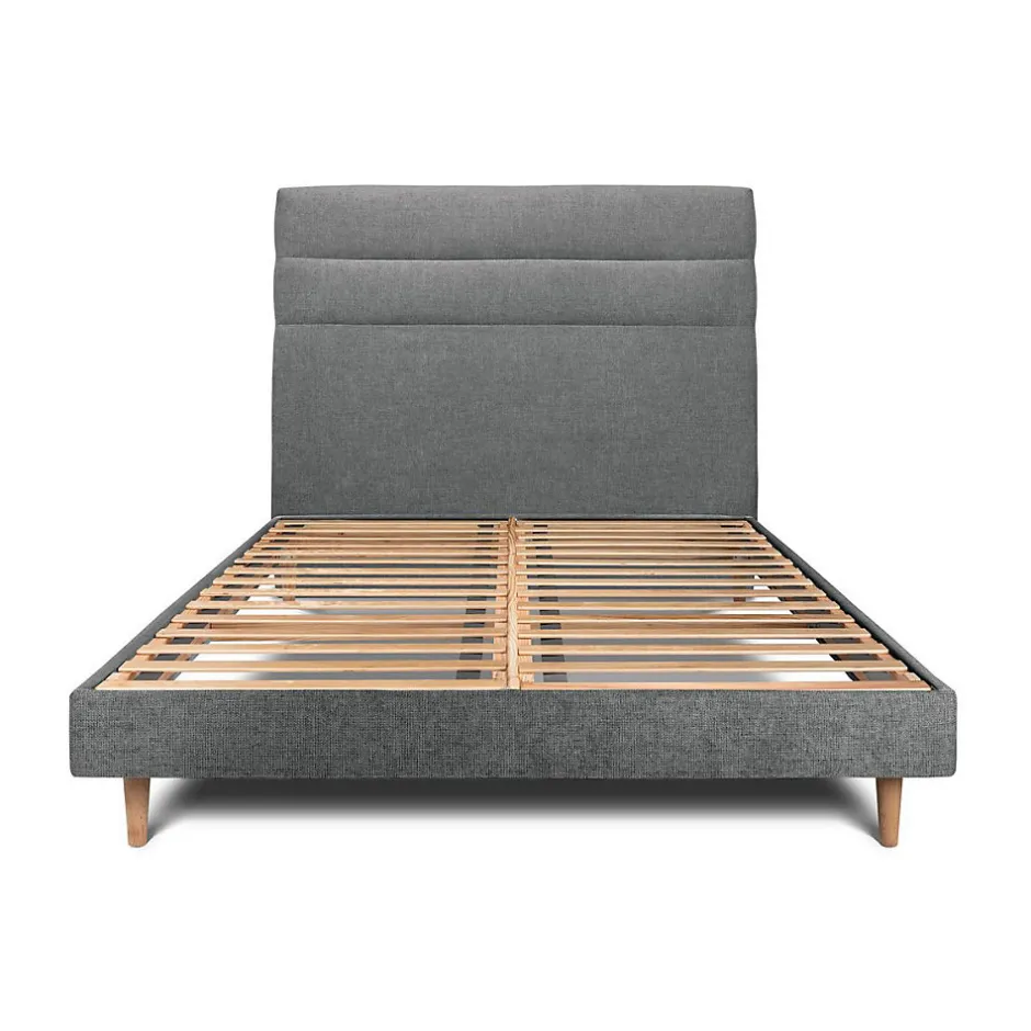 Sommeil De Plomb Lit avec tête de lit lignes tissu et sommier kit - Lit en bois massif