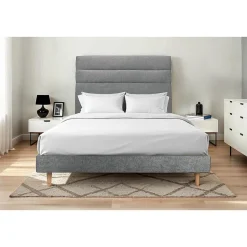 Sommeil De Plomb Lit avec tête de lit lignes tissu et sommier kit - Lit en bois massif
