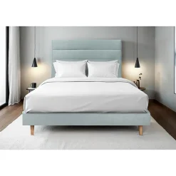 Sommeil De Plomb Lit avec tête de lit lignes velours et sommier kit - Lit en bois massif