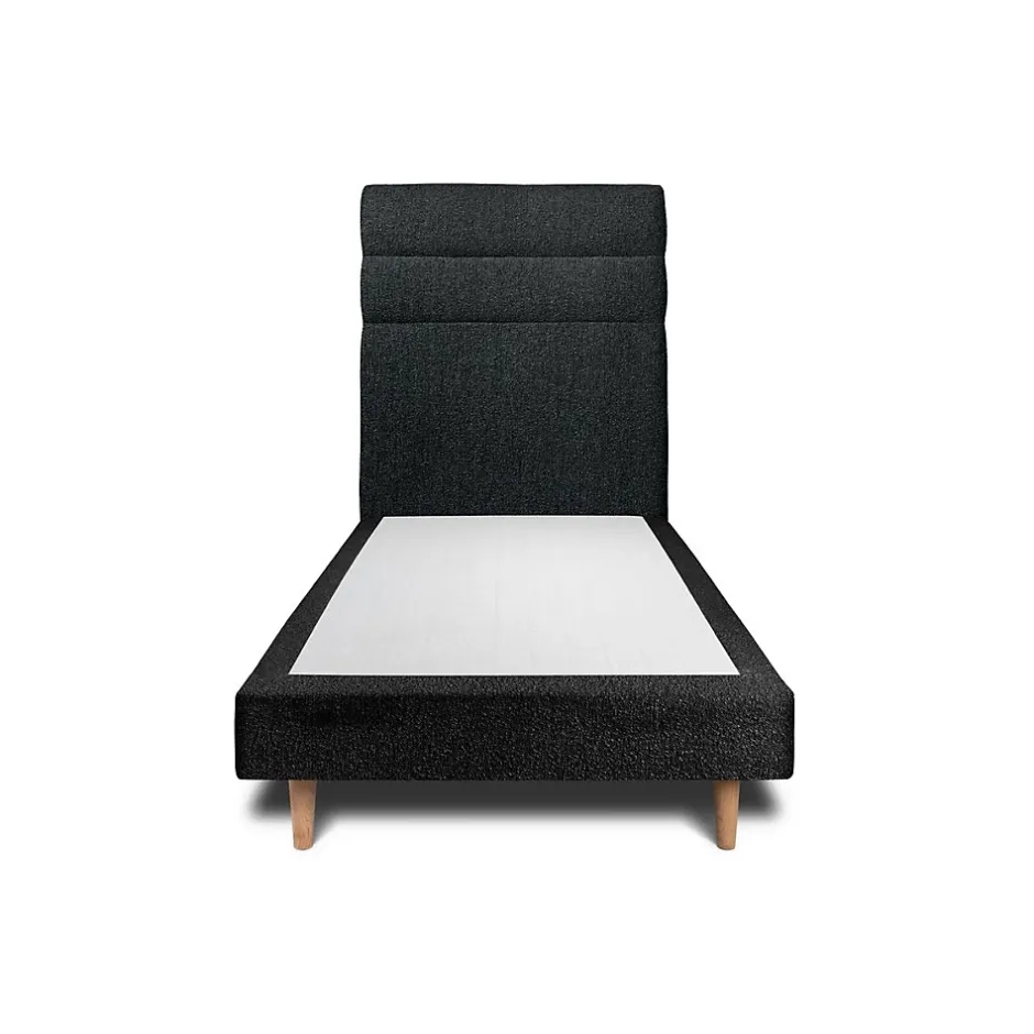 Sommeil De Plomb Lit avec tête de lit lignes bouclette et sommier tapissier - Lit en bois massif Discount