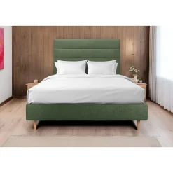 Sommeil De Plomb Lit avec tête de lit lignes tissu et sommier tapissier - Lit en bois massif