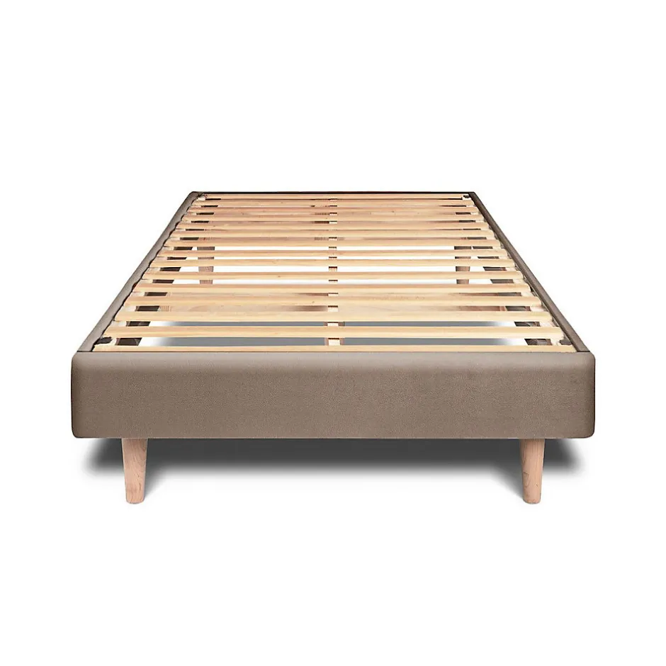 Sommeil De Plomb Lit avec tête de lit lignes velours et sommier kit - Lit en bois massif