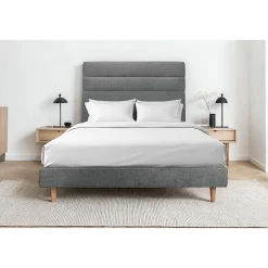 Sommeil De Plomb Lit avec tête de lit lignes tissu et sommier tapissier - Lit en bois massif Outlet