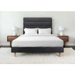 Sommeil De Plomb Lit avec tête de lit lignes tissu et sommier tapissier - Lit en bois massif Outlet