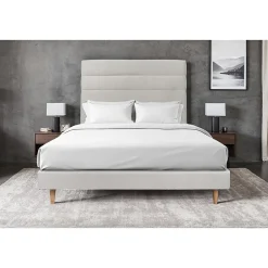 Sommeil De Plomb Lit avec tête de lit lignes velours et sommier tapissier - Lit en bois massif Clearance