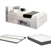 Vente-unique Lit avec tête de lit rangements et tiroirs - 160 x 200 cm - Coloris : Blanc + Sommier + Matelas - LEANDRE