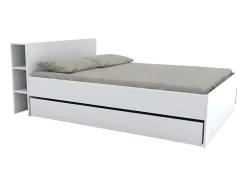 Vente-unique Lit avec tête de lit rangements et tiroirs 160 x 200 cm - Blanc - EUGENE Sale