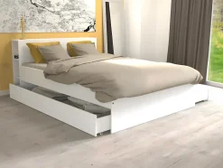 Vente-unique Lit avec tête de lit rangements et tiroirs 160 x 200 cm - Blanc - EUGENE Sale