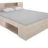 Vente-unique Lit avec tête de lit rangements et tiroirs - 140 x 190 cm - Coloris : Naturel - LEANDRE Discount