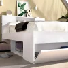 Vente-unique Lit avec tête de lit rangements et tiroirs - 140 x 190 cm - Coloris : Blanc + Sommier + Matelas - LEANDRE Best