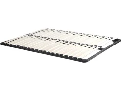 Vente-unique Lit avec tête de lit rangements et tiroirs - 160 x 200 cm - Coloris : Naturel et anthracite + Sommier + Matelas - LEANDRE