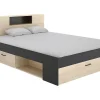 Vente-unique Lit avec tête de lit rangements et tiroirs - 160 x 200cm - Coloris : Naturel et anthracite - LEANDRE