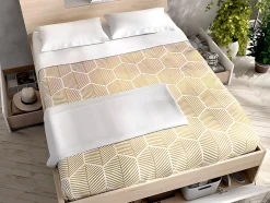 Vente-unique Lit avec tête de lit rangements et tiroirs - 140 x 190 cm - Coloris : Naturel et blanc + Sommier - LEANDRE Best