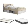 Vente-unique Lit avec tête de lit rangements et tiroirs - 160 x 200 cm - Coloris : Naturel et blanc + Sommier + Matelas - LEANDRE