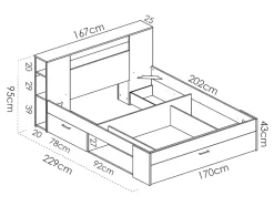Vente-unique Lit avec tête de lit rangements et tiroirs - 160 x 200 cm - Coloris : Blanc + Sommier - LEANDRE Hot